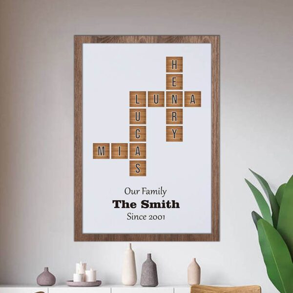 Personalized Crossword Poster，Family Name Sign Crossword Scrabble Print,Scrabble Feature