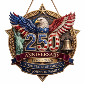 America 250th Anniversary Personalized Family Name Eagle Plaque, 1776-2026 4th of July Independence Day Wooden Wall Plaque