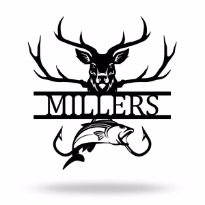 Custom Millers Deer Fish Metal Wall Art - Personalized Hunting & Fishing Family Wall Art, Perfect Gift for Dad, Husband, Hunter & Fisherman