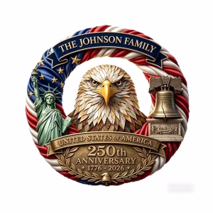 Customizable USA 250th Anniversary Wreath with Family Name, 1776-2026 Semiquincentennial Patriotic Wall & Door Decor