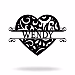 Personalized Heart Metal Wall Art Sign - Custom Your Name Ornate Filigree Heart Shaped Plaque for Home Decor, Wedding Gift