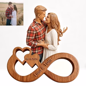Personalized Custom Wooden Couple Portrait - Personalized Wood Wall Art with Names & Date