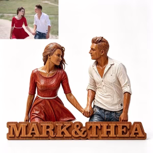 Personalized Wooden Couple Plaque with Photo and Names - Custom Couple Portrait Plaque