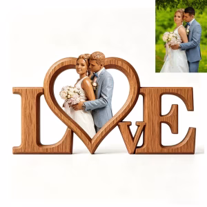 Personalized Wooden LOVE Sign with Custom Photo - Wedding Couple Heart Plaque